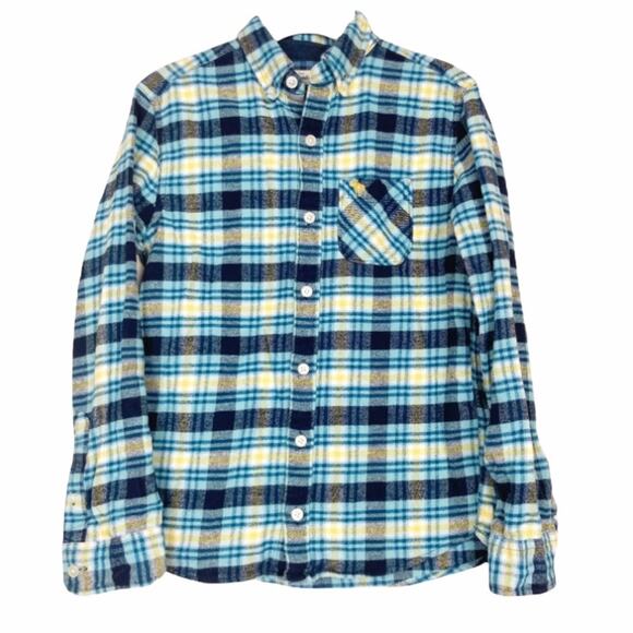 Abercrombie Kids Blue Plaid Flannel Button Down Sz 9/10 - Picture 1 of 5